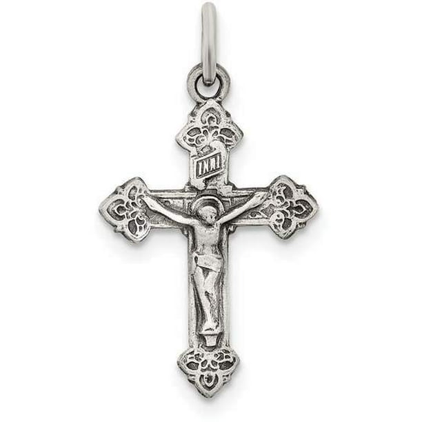 Solid 925 Sterling Silver INRI Crucifix Pendant 55mm x 31mm 